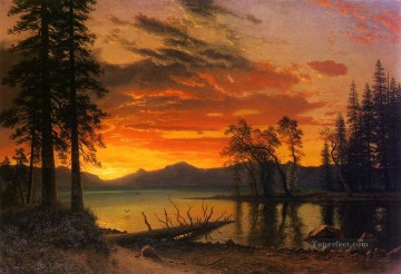 風景 Painting - 川に沈む夕日 アルバート・ビアシュタットの風景